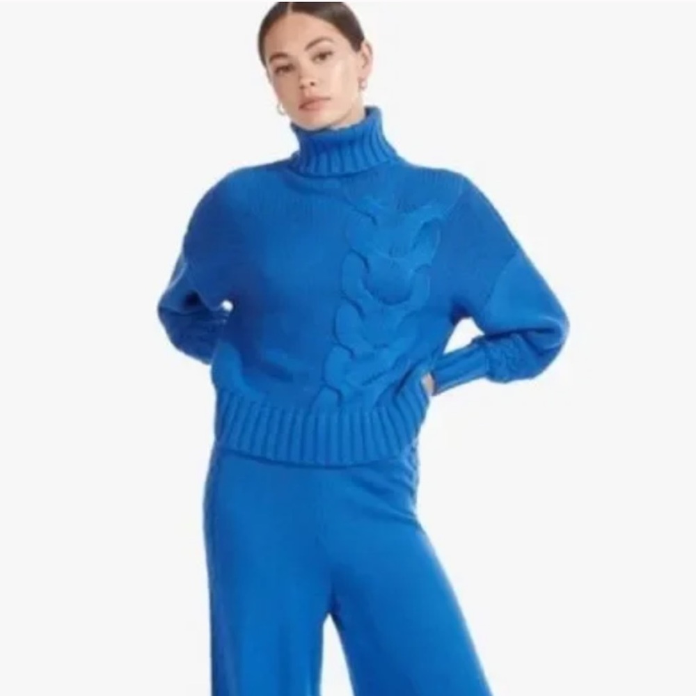 Staud Cable Knit Royal Blue Turtleneck Sweater